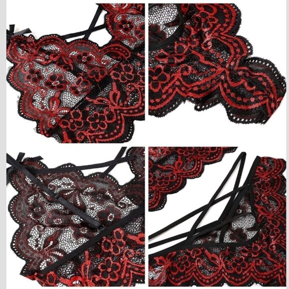 🔥 Sexy Red & Black Lingerie Set Bra & Panties - Picture 6 of 7